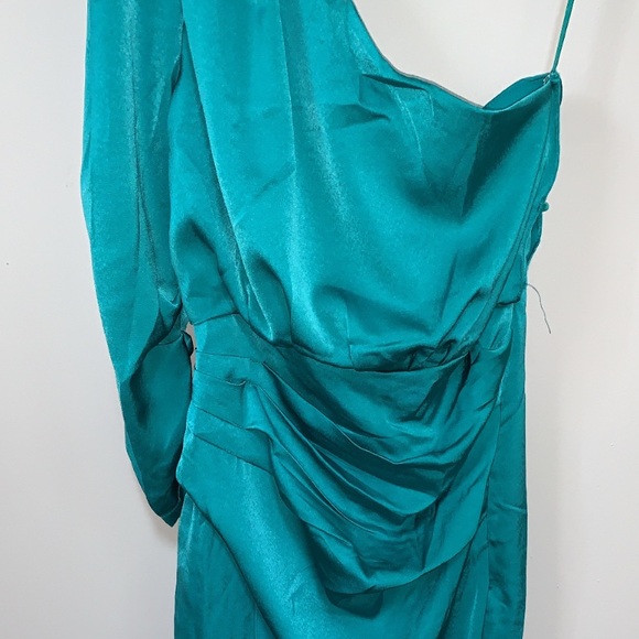 VICI Satin Teal One Shoulder MIDI Dress - Picture 12 of 13